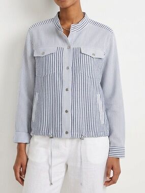 Chico's Blue & White Striped Button-Front Top